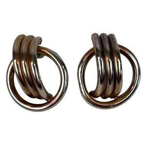 Vintage Tube Earrings Round Design Gold Silver Tone 80s Geometric